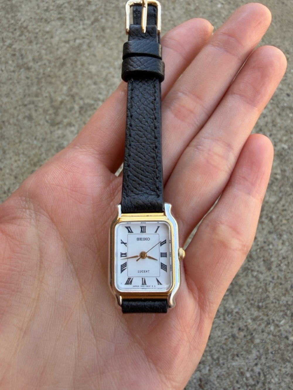Seiko Lucent Women's Black Leather Strap Watch - Blue Roman Numerals